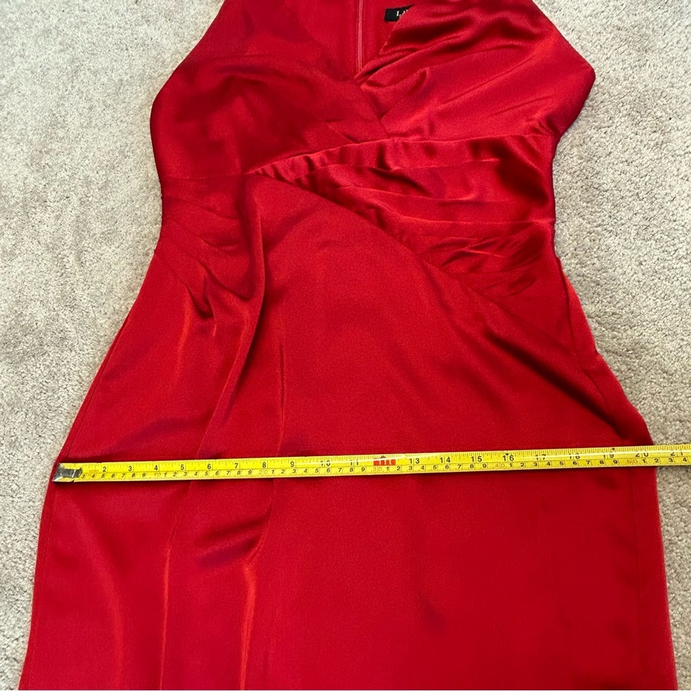 Lauren Ralph Lauren Red Sleeveless Pleated Satin Charmeuse Halter Maxi Gown 10 - Picture 13 of 17